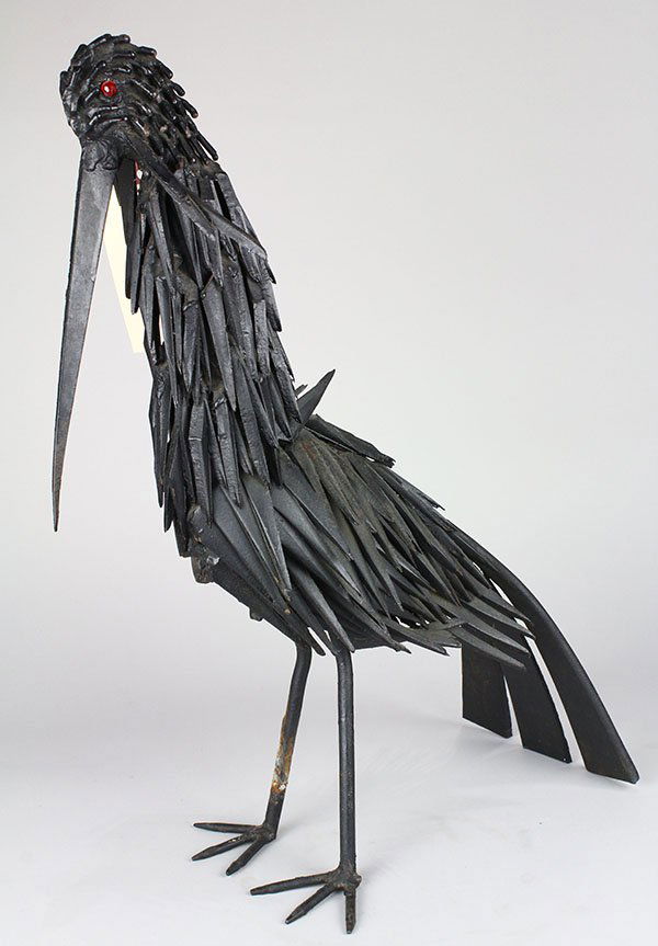 After Paul Hiran, folk art welded steel bird sculpture, (1 of 3)