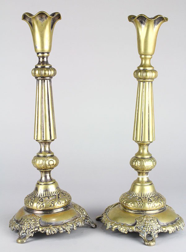 Fraget Polish Judaica Shabbat candlesticks, late 19th (1 of 4)