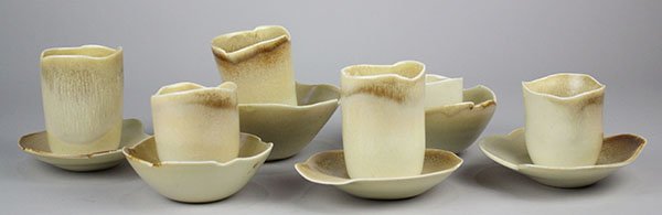 (Lot of 6) Studio pottery porcelain cups with saucers, (1 of 6)
