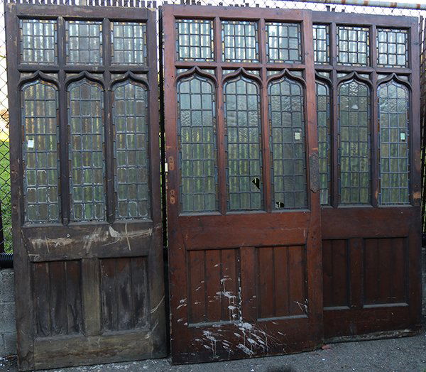 Three leaded glass Victorian Gothic Revival doors circa (1 of 2)