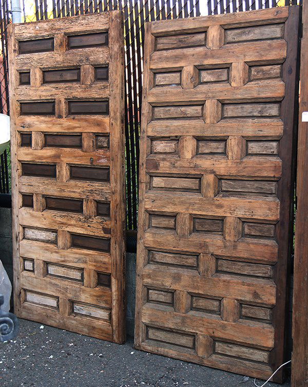 Pair of Spanish carved walnut paneled doors, 74"h x (1 of 1)