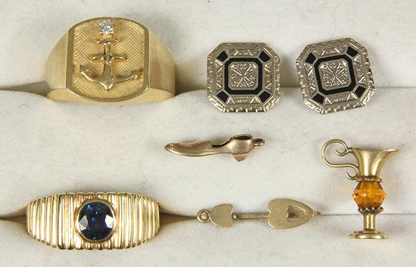 (Lot of 6) Sapphire, diamond, enamel and 14k gold (1 of 2)