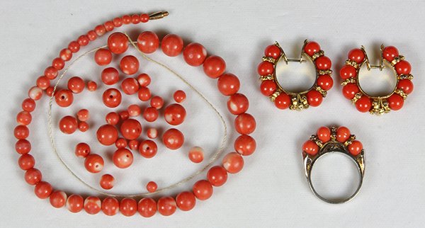 Collection of coral bead, glass bead and metal jewelry (1 of 5)