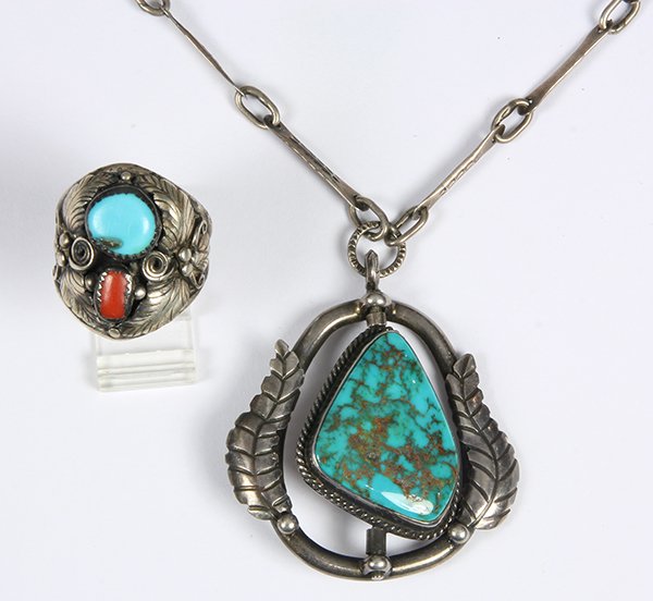 (Lot of 2) Native American turquoise, coral, sterling (1 of 3)