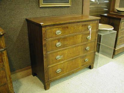 Walnut four drawer chest: American walnut four drawer chest with fruitwood escutcheon, circa 1830