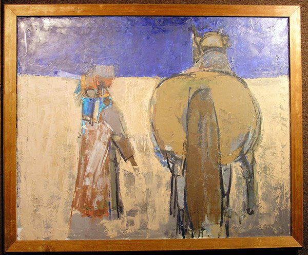 Oil, Del Mar, Walter Snelgrove: Framed oil on canvas, Del Mar" (ca. 1965), by Walter Snelgrove (Californian 1924-), pencil signed on canvas reverse, sight: 40"H x 50"W. Purchased from Gump's Gallery ca. 1965"