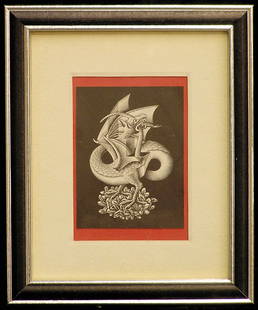 Print, MC Escher: Framed print after M.C. Escher, dated 1952 in plate lower left, sheet: 5.5''H x 4''W