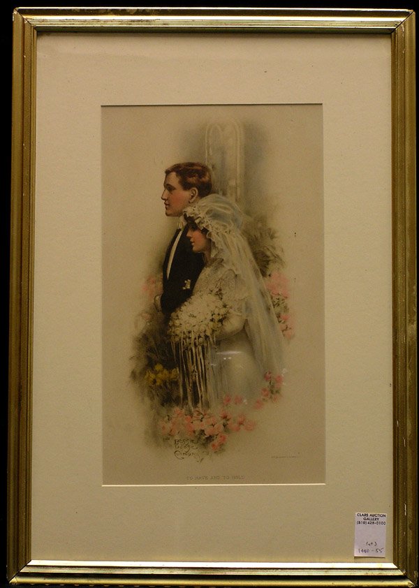 Offset prints, Maxfield Parrish: (lot of 3) Framed early 20th century offset prints, ''To have and to hold'', plate signed Bessie Pease Gutmann, ''The Little Lame Prince'' and a 1917 C.A. Crane print, ''Cleopatra'', after Maxfield Pa
