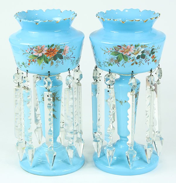 Pair of Continental polychrome decorated lustres (1 of 2)