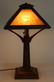 Arts and Crafts slag glass and oak table lamp, having a - 2