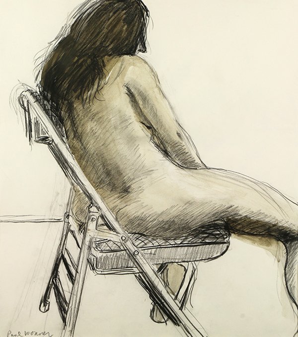 Drawing, Paul John Wonner: Paul John Wonner (American, 1920-2008), Untitled, Seated Nude, circa 1960, watercolor and pen on paper, signed lower left, gallery label affixed verso, sight: 16.5"h x 18.5"w, overall (with frame): 26