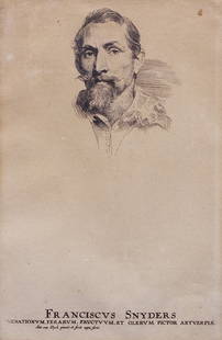 Print, Sir Anthony van Dyck: Sir Anthony van Dyck (Flemish, 1599-1641), Portrait des Malers Frans Snyders, etching, titled lower center, artist identified in plate lower left, sheet: 9.75"h x 6.5"w, overall (with frame): 16"h x 1