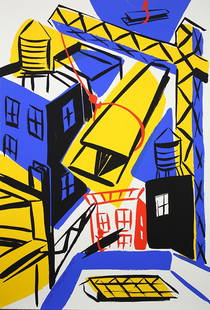 Print, Tom Slaughter: Tom Slaughter (American, b. 1955), "I-Beam," 1989, silkscreen, pencil signed lower left, edition: 43/75, stamped verso indicating date and publisher, George Mulder Fine Arts, overall