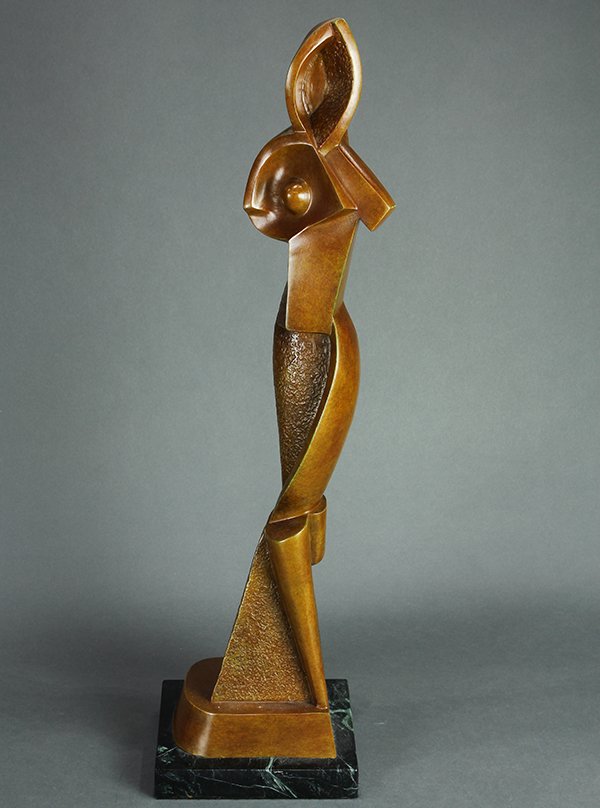 Sculpture, After Alexander Archipenko: After Alexander Archipenko (American/Ukrainian, 1887-1964), Geometric Woman, 1914, bronze sculpture atop a marble base, signed, dated and inscribed "Paris," lower right, sculpture: 27"h x 6.25"w x 5"d