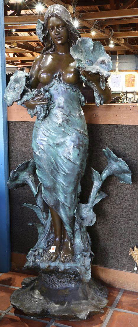 Art Nouveau style patinated bronze figural fountain (1 of 2)