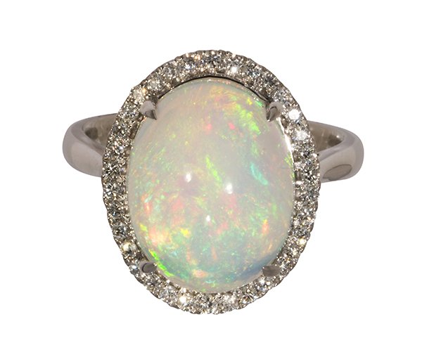 Opal, diamond and 14k white gold ring (1 of 3)