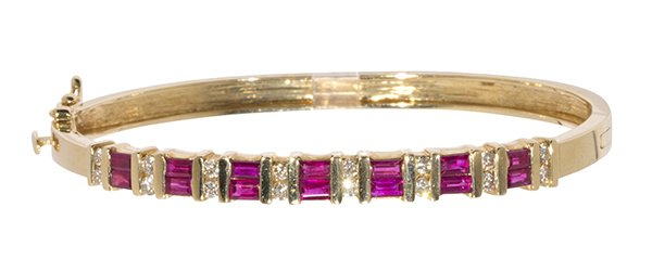 Ruby, diamond and 14k yellow gold bangle bracelet (1 of 3)