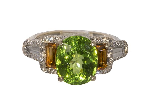 Peridot, citrine, diamond and 18k white gold ring (1 of 5)