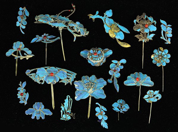 Chinese Kingfisher Feather Hair Pins (1 of 3)