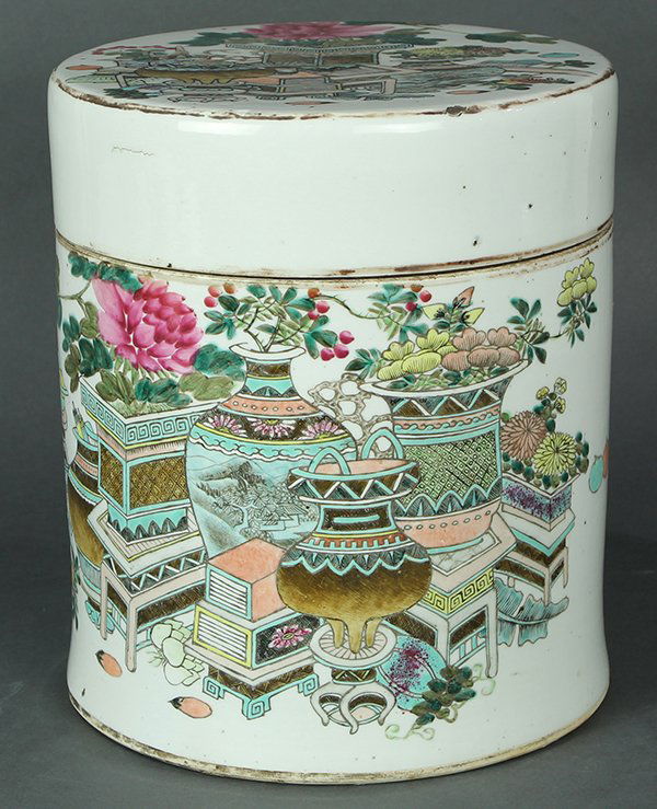 Chinese Large Porcelain Container, Flowers (1 of 7)