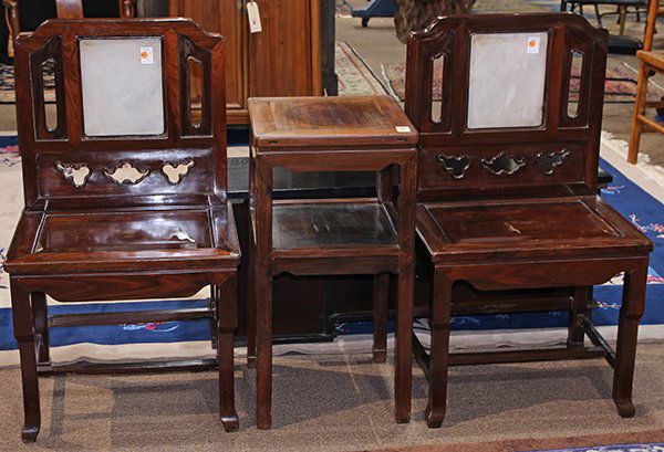 Pair of Chinese Marble Inset Chairs and Stand (1 of 9)