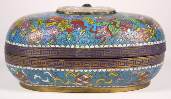 Chinese Cloisonne Enameled Box, Bat/Lions (1 of 10)