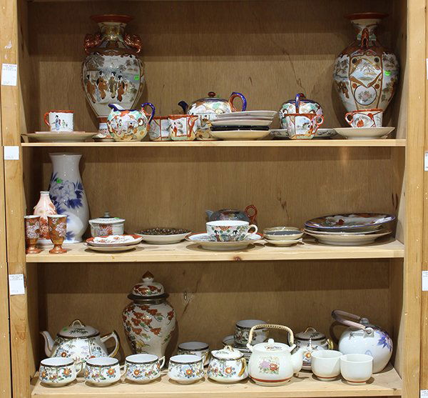 Three Shelves of Japanese Satsuma, Kutani and Other (1 of 3)