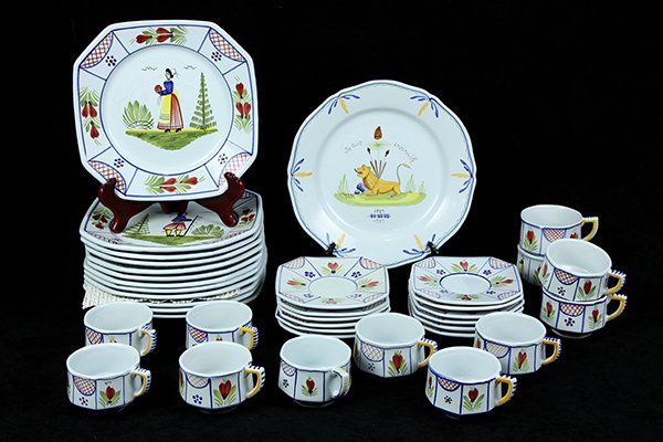 (Lot of 37) Henriot Quimper French glazed ceramic (1 of 3)