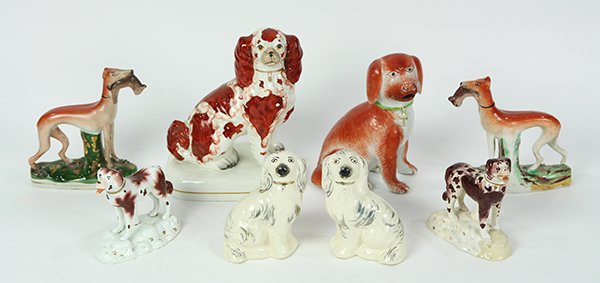(lot of 8) Group of Staffordshire dogs, including (1 of 3)