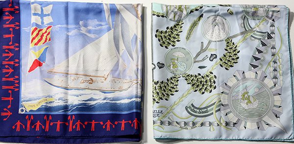 (lot of 2) Hermes silk scarves consisting of  En Course (1 of 3)