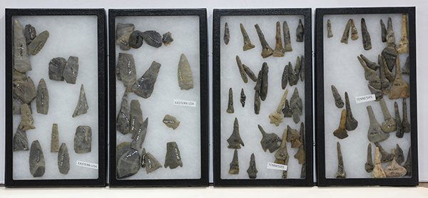 (lot of 7) Riker cases of ancient American arrowheads (1 of 2)