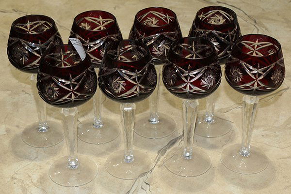 (lot of 8) Bohemian cut crystal goblets, in violet cut (1 of 1)