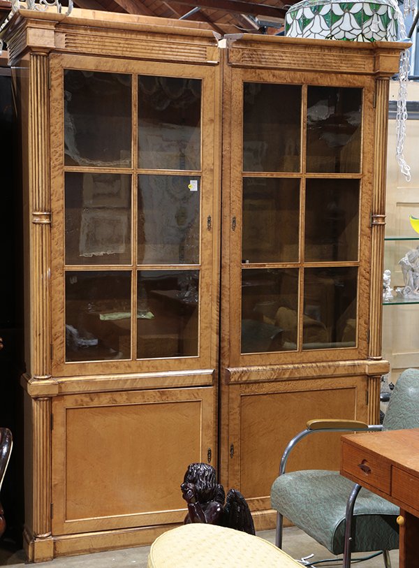 (Lot of 2) Burl Maple glass front cabinets (1 of 1)