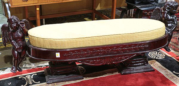 Rococo style carved mahogany window bench (1 of 1)