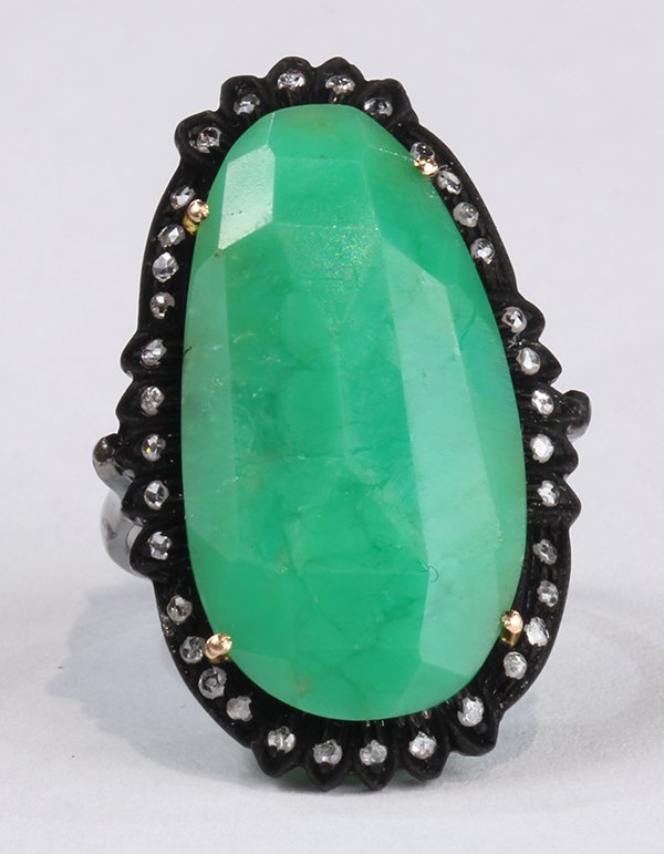 Chrysoprase, diamond and sterling silver ring (1 of 3)