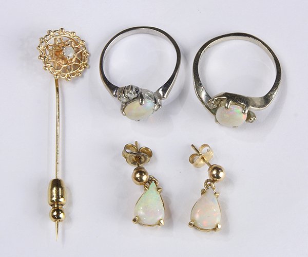 (Lot of 4) Opal, diamond, white stone and gold jewelry (1 of 2)