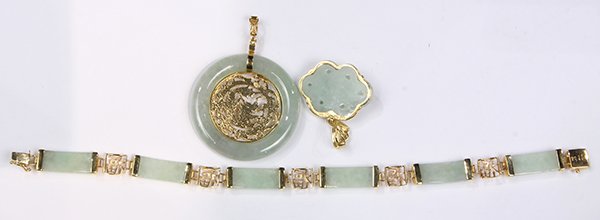 (Lot of 3) Jadeite and 14k yellow gold jewelry items (1 of 1)