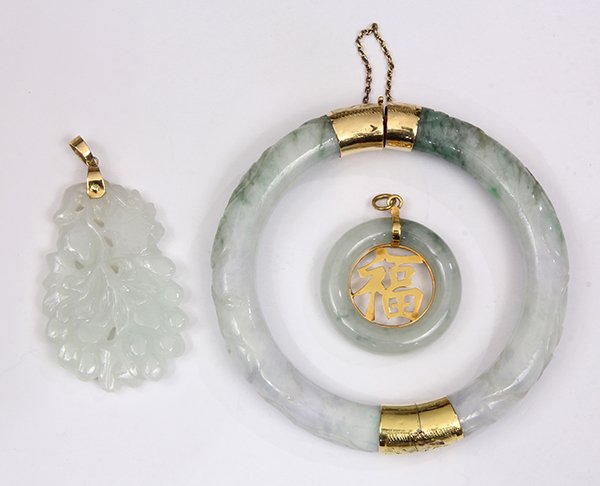 (Lot of 3) Jade and 14k yellow gold items (1 of 2)