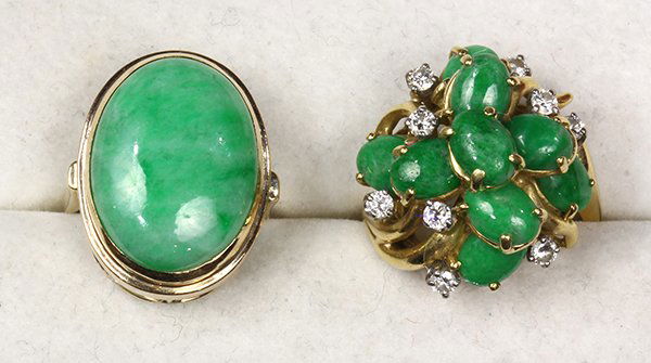 (Lot of 2) Jadeite, diamond and yellow gold rings (1 of 3)
