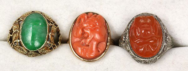 (Lot of 3) Jade, carnelian, coral, gold and silver (1 of 3)