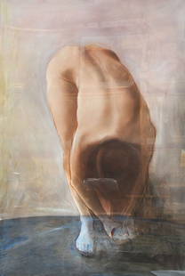 Painting, Stephen Namara: Stephen Namara (American/African, b. 1953), 1976, Nude Bathing, pastel and watercolor on paper, sheet: 64"h x 43"w, overall (with frame): 71.5"h x 51.5"w. Provenance: The Estate of Ruth and Jerry Gott