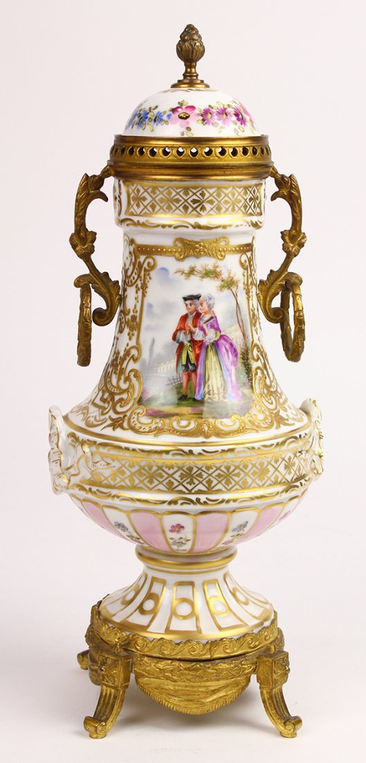 Continental polychrome decorated porcelain urn (1 of 9)