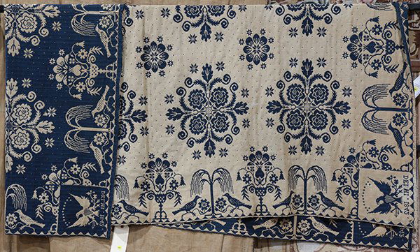 American blue and white jacquard coverlet, signed (1 of 4)