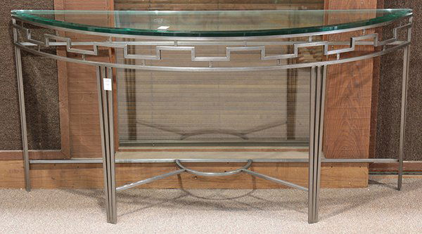 Pair of Hollywood Regency style demilune console tables (1 of 3)