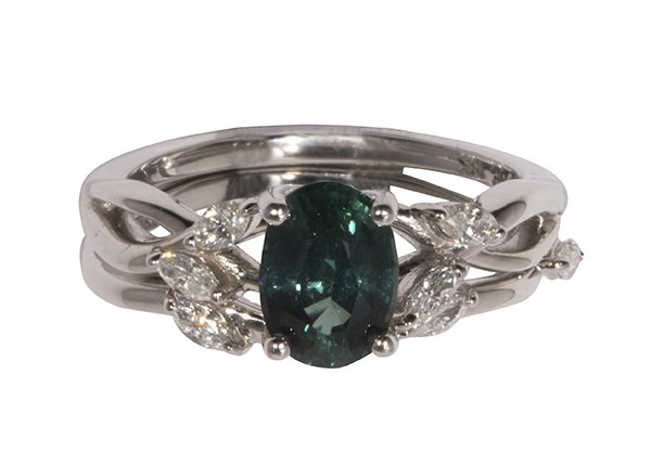 Sapphire, diamond and 18k white gold wedding ring set (1 of 3)