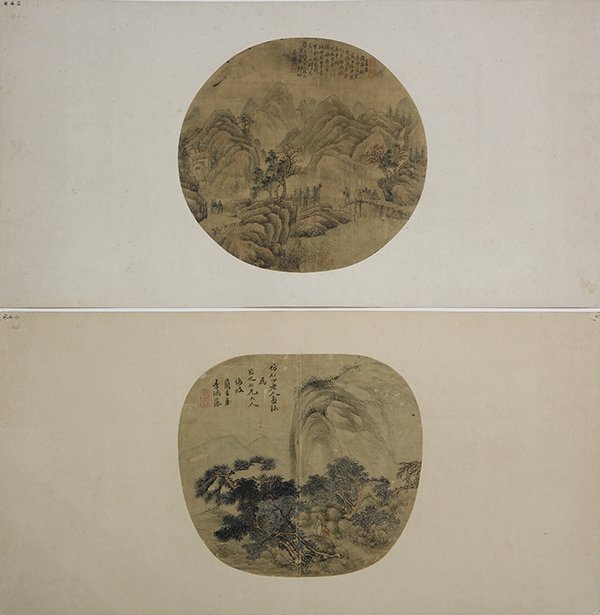 Two Chinese Fans, att Zheng Shan, Landscape (1 of 6)