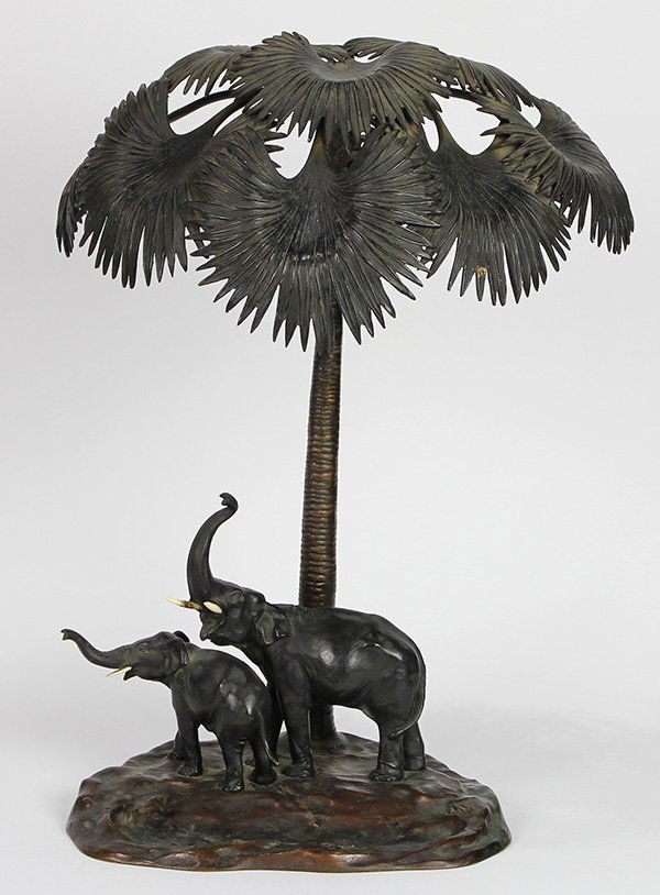 Austrian patinated bronze figural lamp base, cast as (1 of 4)