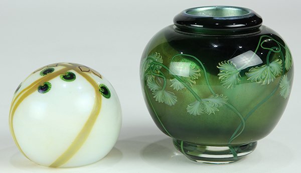(lot of 2) Lundberg Studios vase and paperweight, the (1 of 6)