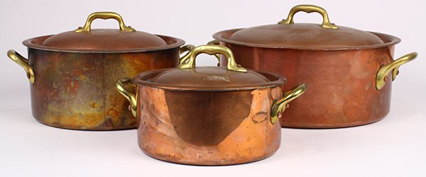 (Lot of 3) French Dehillerin copper pots with lids, (1 of 4)