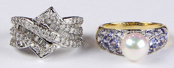 (Lot of 2) Cultured pearl, tanzanite and diamond 10k (1 of 3)
